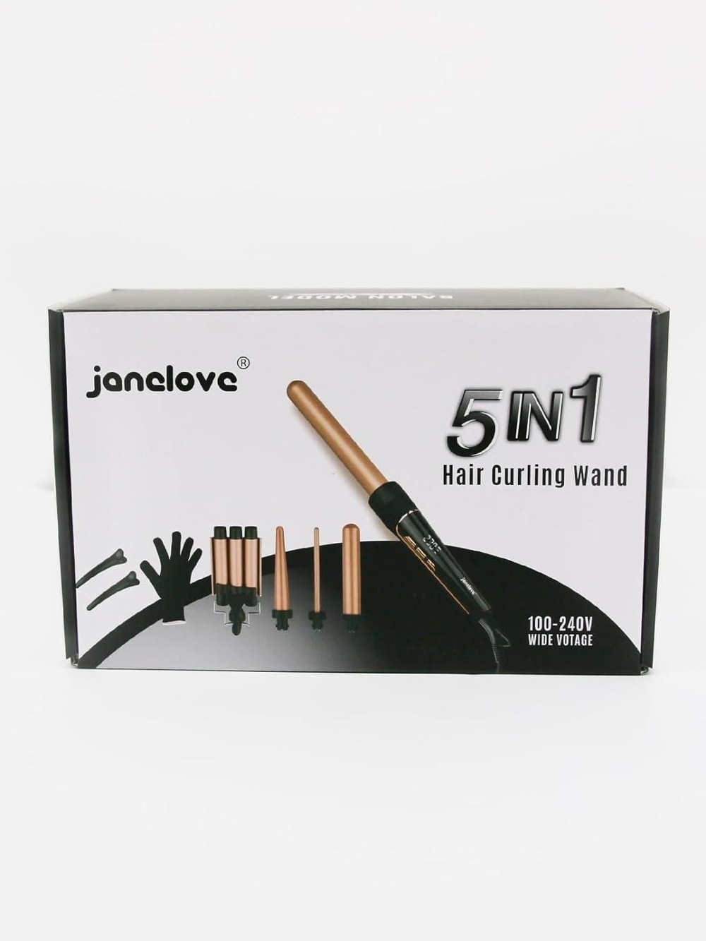 Janclove 5-in-1 Hair Curling Wand in Rose Gold & Black
